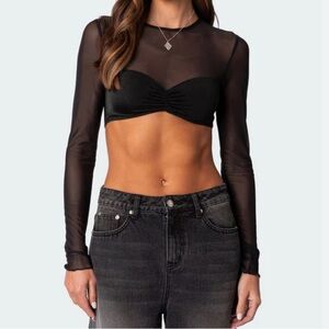 Edikted Women's Black Sheer Crop Top